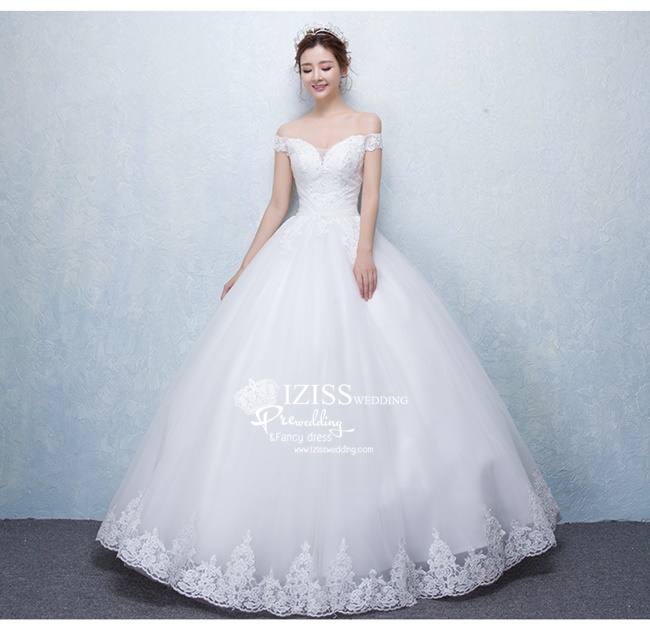 BR145 **พรีออเดอร์**ชุดแต่งงาน&ชุดเจ้าสาวแบบยาวสีขาวเกรดพรีเมี่ยม เปิดไหล่ มีแขน หรูหราน่ารัก สวยโดดเด่นไม่ซ้ำใคร