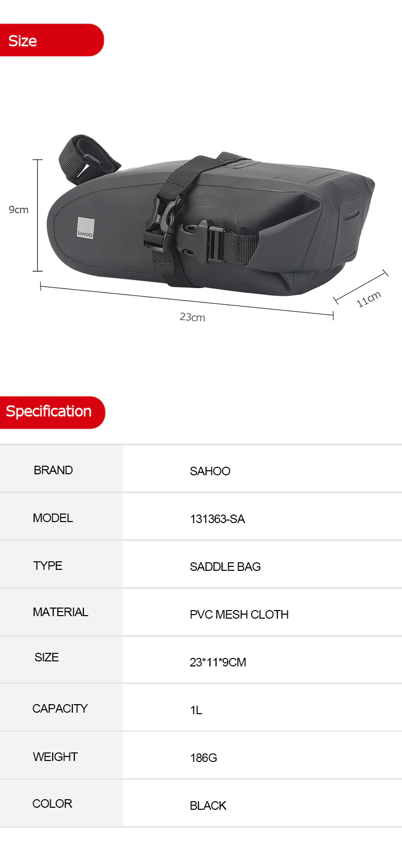 กระเป๋าใต้อานจักรยานแบบกันน้ำ SAHOO 131363-sa