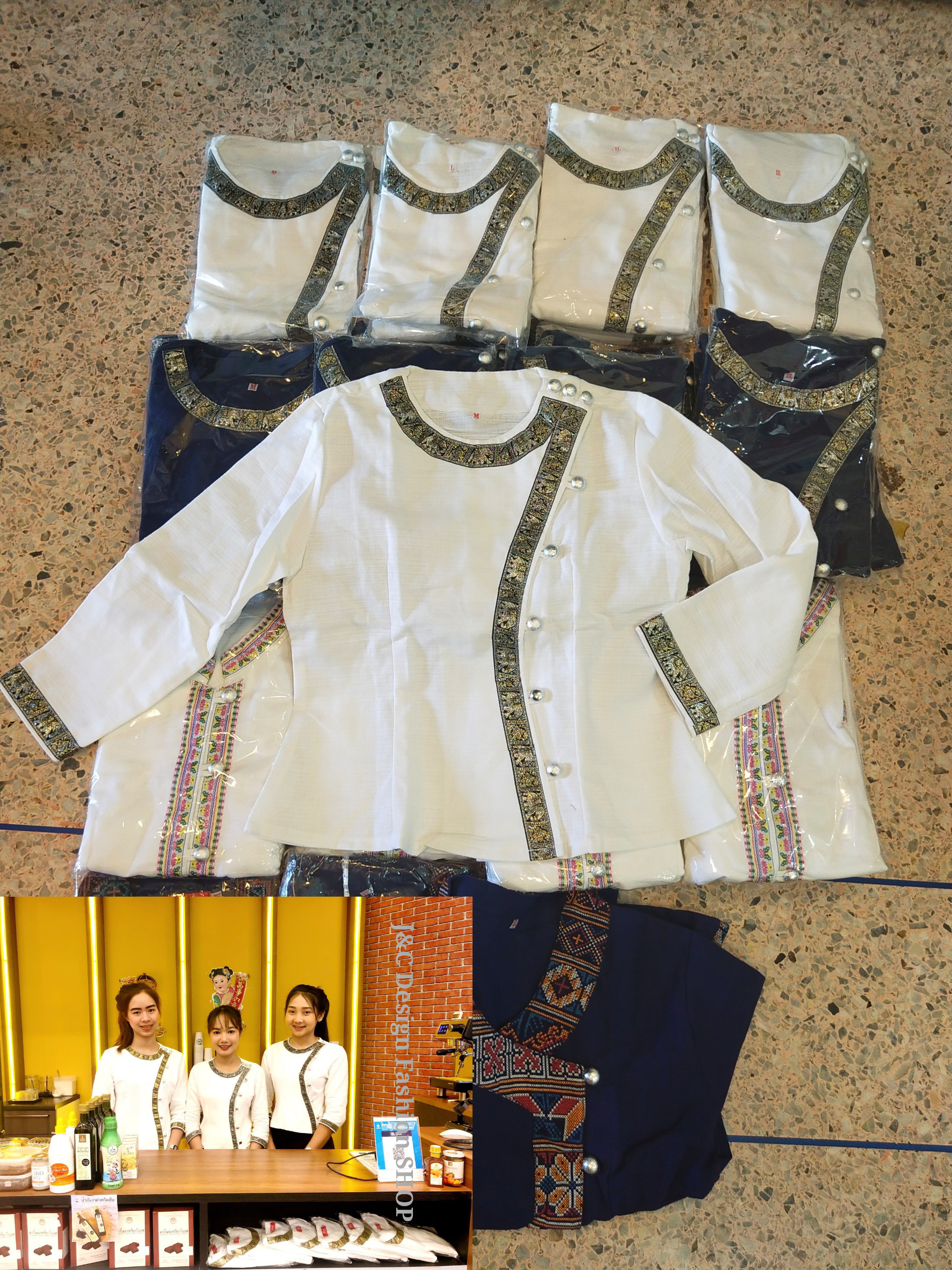 เสื้อผ้าไทยสีขาวเดินเทป #เสื้อผ้าฝ้ายสีขาวคอจีน เสื้อ #เสื้อทำงานผ้าไทยสีขาวคอจีน #เสื้อผ้าฝ้ายสีขาวแขนสามส่วนแต่งกุ้นเทป