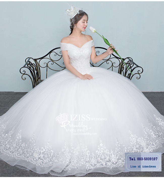 BR221 **พรีออเดอร์ชุดสีขาว/ครีม**ชุดแต่งงาน&ชุดเจ้าสาวแบบยาวสีขาวเกรดพรีเมี่ยม หรูหราน่ารัก สวยโดดเด่นไม่ซ้ำใคร สวยงามดุจเจ้าหญิง