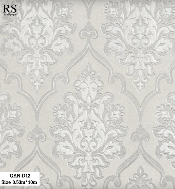 วอลเปเปอร์ ลายหลุยส์คลาสสิค สีขาวเงิน GAN-D12