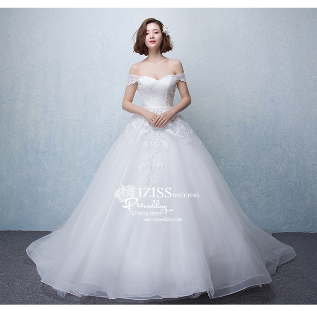 BR135 **พรีออเดอร์**ชุดแต่งงาน&ชุดเจ้าสาวแบบยาวสีขาวเกรดพรีเมี่ยม เปิดไหล่ มีแขน หรูหราน่ารัก สวยโดดเด่นไม่ซ้ำใคร