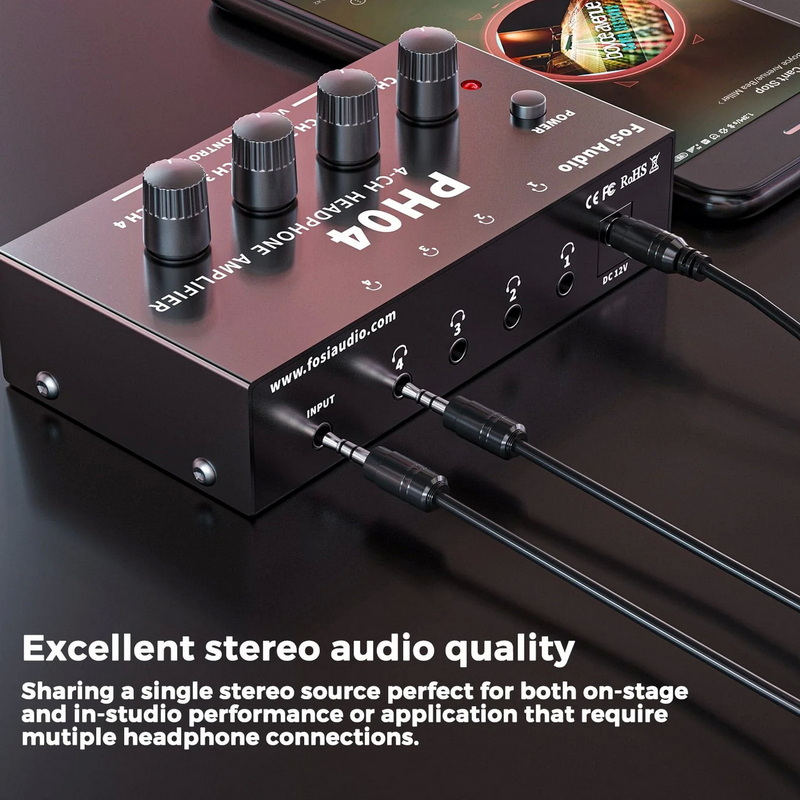 Fosi Audio PH04 แอมป์หูฟังตั้งโต๊ะแบบแยก เข้า 1 ออก 4 ช่องสัญญาณหูฟัง 3.5 มม. ประกันศูนย์ไทย