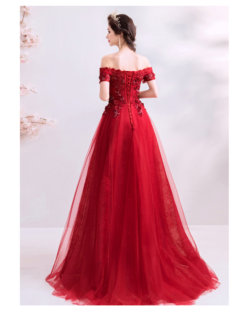 DL106 **พรีออเดอร์** ชุดออกงานสีแดง ชุดราตรี เดรสยาวออกงาน (Night party dresses) ชุดไปงานแต่งงานสวยๆ "ธีมสีแดง"