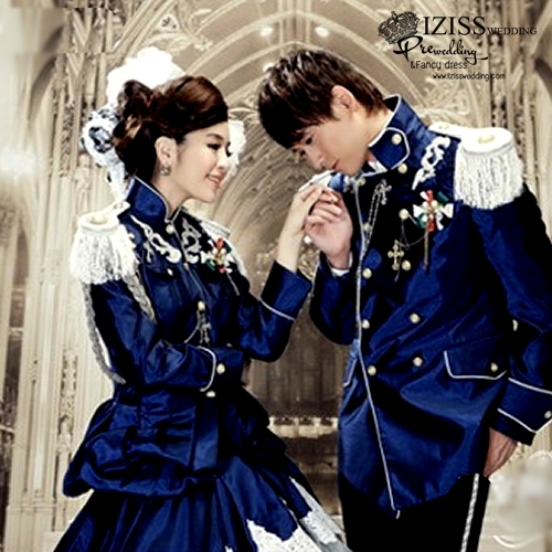 PW401- **พรีออเดอร์**ชุดคู่ถ่ายพรีเวดดิ้ง (prewedding dress) & ชุดแต่งงานแฟนซี (Fancy wedding dress)ชายหญิงสไตล์เจ้าชายเจ้าหญิง "ธีมสีน้ำเงิน"