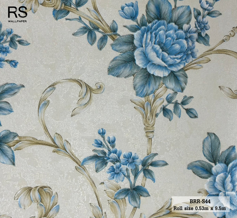 วอลเปเปอร์ ลายดอกไม้วินเทจสีฟ้า พื้นสีครีม BRR-S44