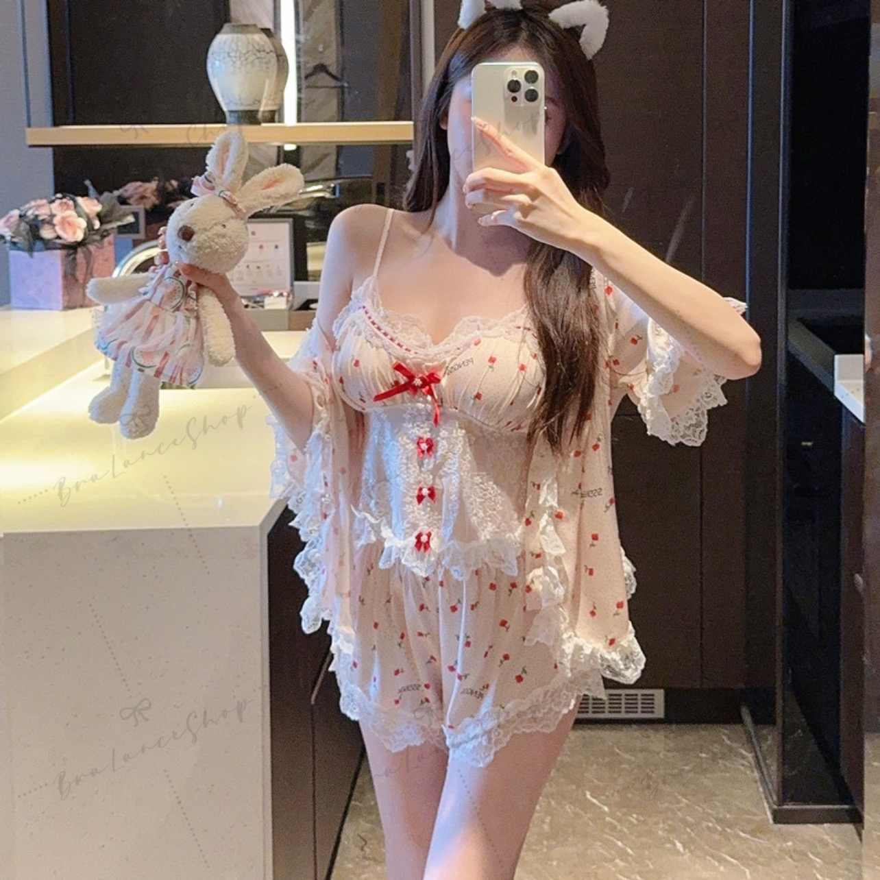 BLS✿E837 ชุดนอนลูกไม้ผ้าซาติน