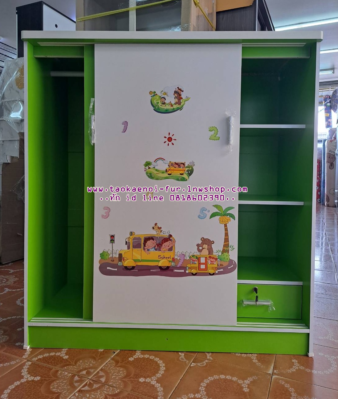 WC-120BM ตู้เสื้อผ้าเด็กบานเลื่อน 120 ซม.