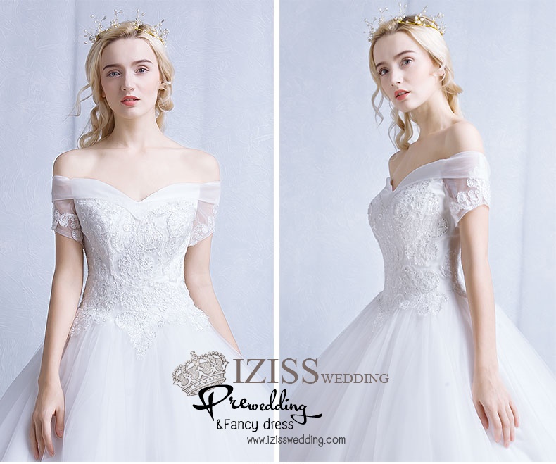 ฺBR110 **พรีออเดอร์**ชุดแต่งงาน&ชุดเจ้าสาวแบบยาวสีขาวเกรดพรีเมี่ยม เปิดไหล่ มีแขน หรูหราน่ารัก สวยโดดเด่นไม่ซ้ำใคร