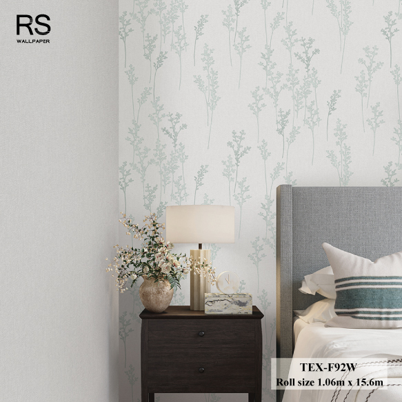 วอลเปเปอร์ ลายใบไม้มินิมอลสีฟ้าพื้นสีเทา TEX-F92W