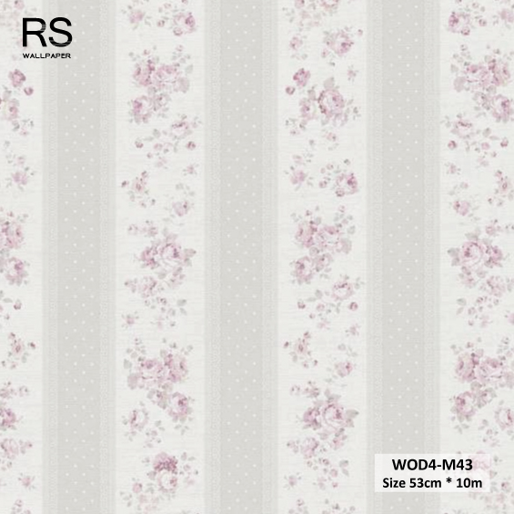วอลเปเปอร์ลายดอกไม้สีม่วงอ่อน สลับลายทางสีเทาขาว WOD4-M43