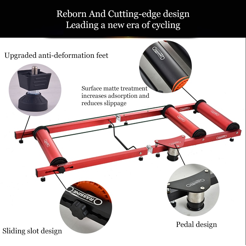 เทรนเนอร์สามลูกกลิ้ง RASSINE Bike Rollers Indoor Exercise Bicycle Roller Trainer Stand Aluminum Alloy