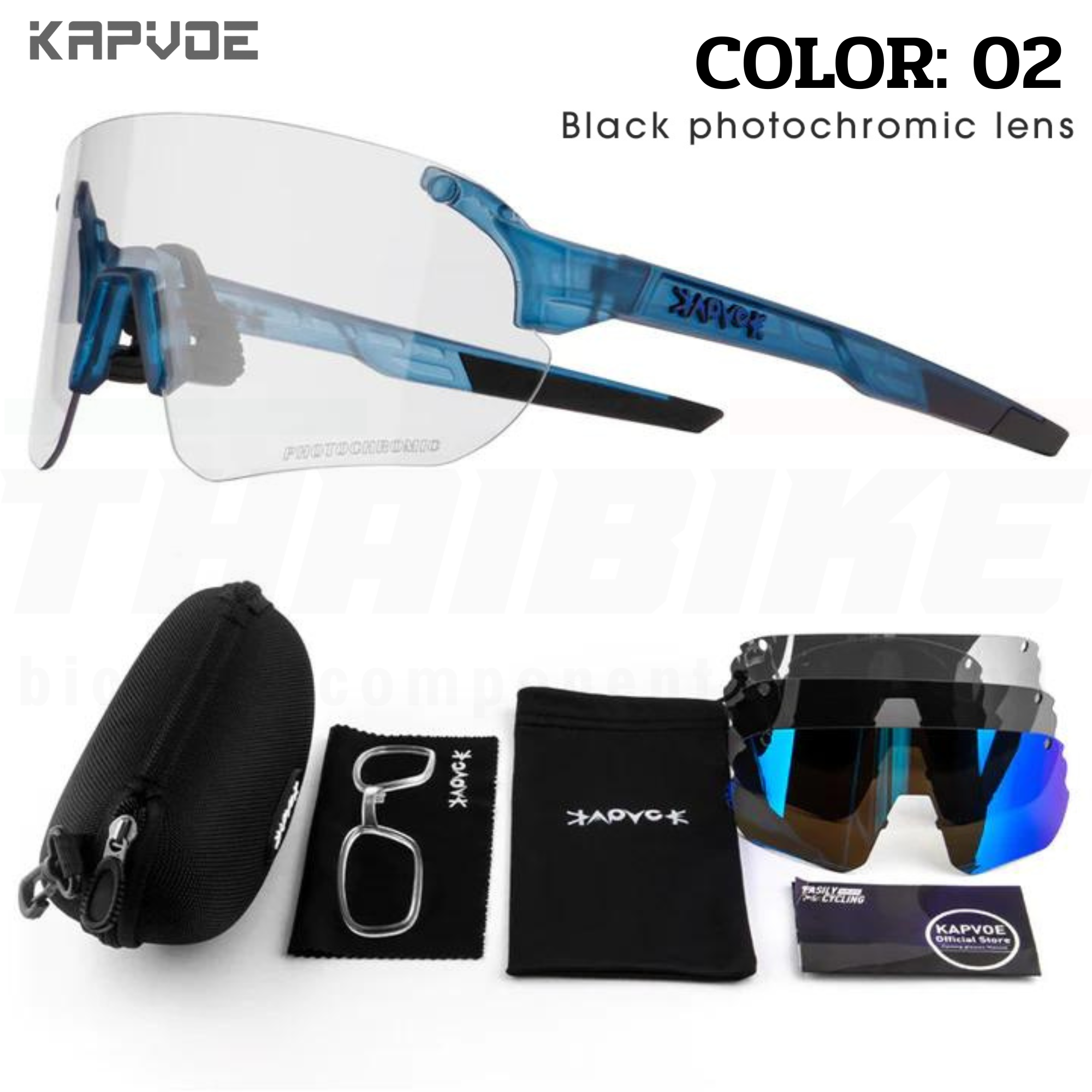 แว่นตากันแดดปั่นจักรยาน เลนส์ออโต้ KAPVOE KEHU 4เลนส์ พร้อมกรอบเลนส์สายตา