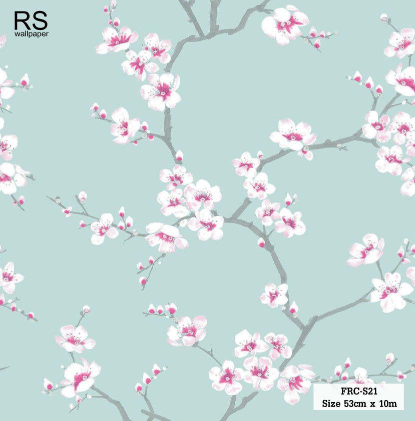 วอลเปเปอร์ ลายดอกไม้สีขาว พื้นสีฟ้า FRC-S21