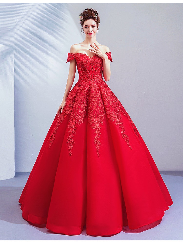 DL090 **พรีออเดอร์** ชุดออกงานสีแดง ชุดราตรี เดรสยาวออกงาน (Night party dresses) ชุดไปงานแต่งงานสวยๆ "ธีมสีแดง"