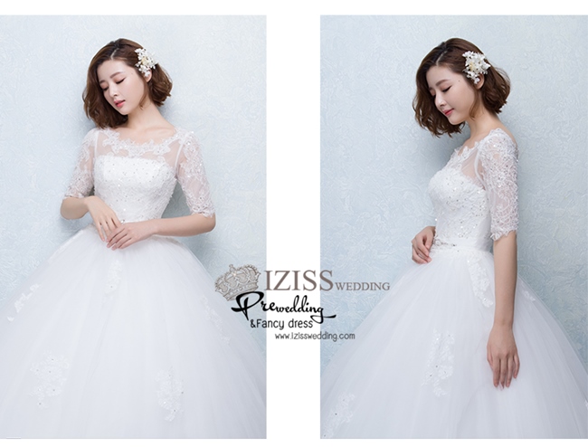 BR138 **พรีออเดอร์**ชุดแต่งงาน&ชุดเจ้าสาวแบบยาวสีขาวเกรดพรีเมี่ยม เปิดไหล่ มีแขน หรูหราน่ารัก สวยโดดเด่นไม่ซ้ำใคร