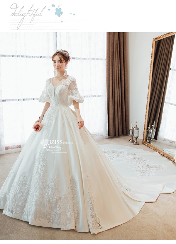 BR345 **พรีออเดอร์**ชุดแต่งงาน&ชุดเจ้าสาวแบบยาวอลังการ สีขาวเกรดพรีเมี่ยม หรูหราน่ารัก สวยโดดเด่นไม่ซ้ำใคร