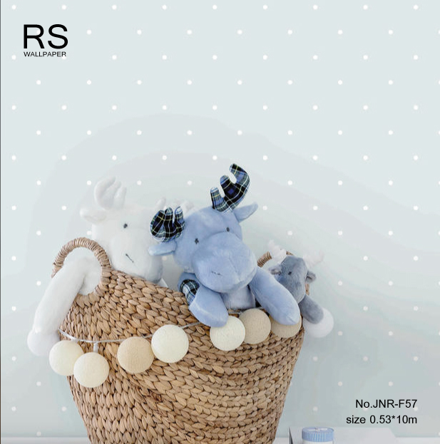 วอลเปเปอร์ ลายจุดสีขาว พื้นสีฟ้าอ่อนปนเทา No.JNR-F57