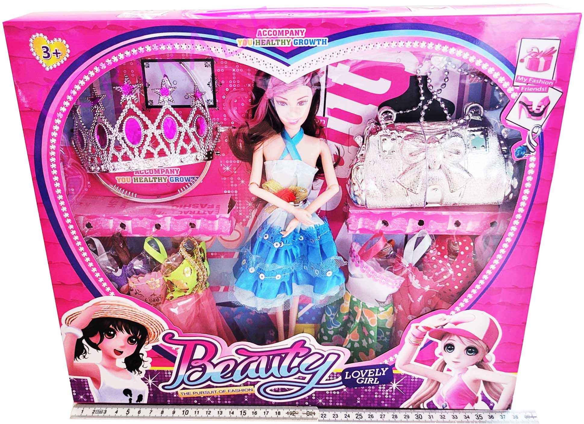 เซ็ทบาร์บี้กระเป๋ามงกุฎ+ชุดกระโปรง 8 ชุดกล่องใหญ่ 38 ซม.(1x3)