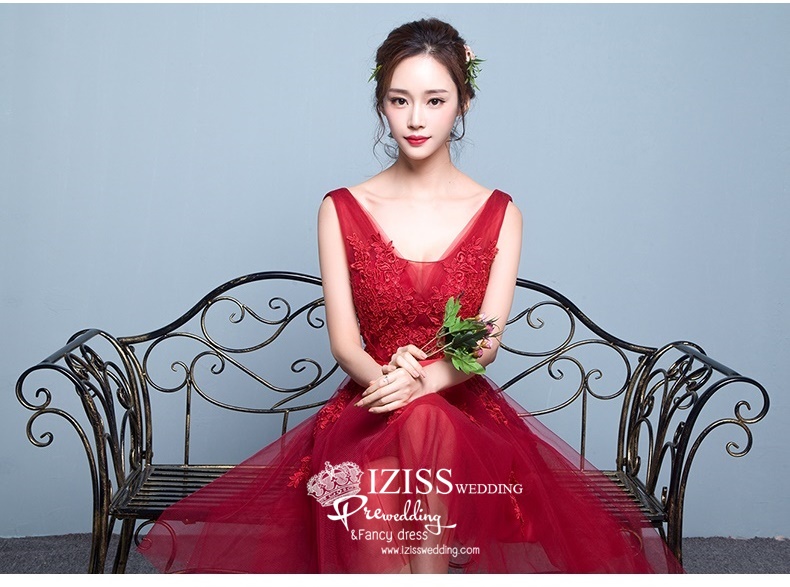 DS007 - **Pre order**ชุดราตรีหรู เดรสสั้นออกงาน (short dresses) ชุดไปงานแต่งงานสวยๆ ชุดยกน้ำชา "ธีมสีแดง"