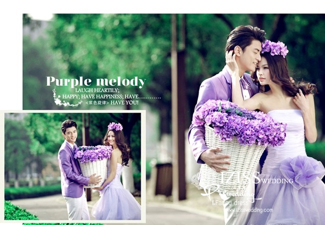 PW085 - **พรีออเดอร์**ชุดคู่ถ่ายพรีเวดดิ้ง (prewedding dress) & ชุดแต่งงานแฟนซี (Fancy wedding dress)ชายหญิง "ธีมสีม่วง"