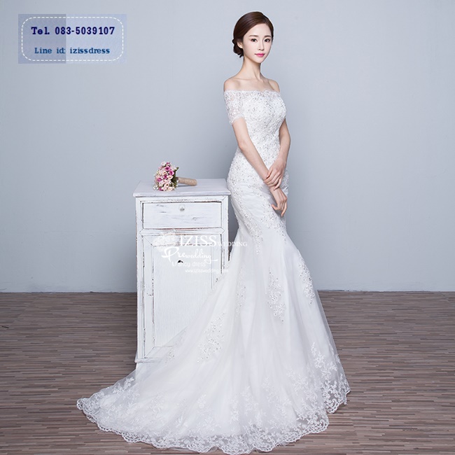 BR191 **พร้อมส่งไซส์ S+XL**ชุดแต่งงาน&ชุดเจ้าสาวแบบยาวสีขาวเกรดพรีเมี่ยม เปิดไหล่ มีแขน หรูหราน่ารัก สวยโดดเด่นไม่ซ้ำใคร