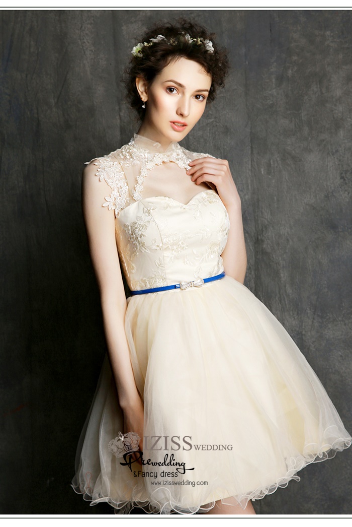 ฺBM0111 - พรีออเดอร์ ชุดเพื่อนเจ้าสาวราตรีสั้นสีครีม น่ารักมากๆค่ะ