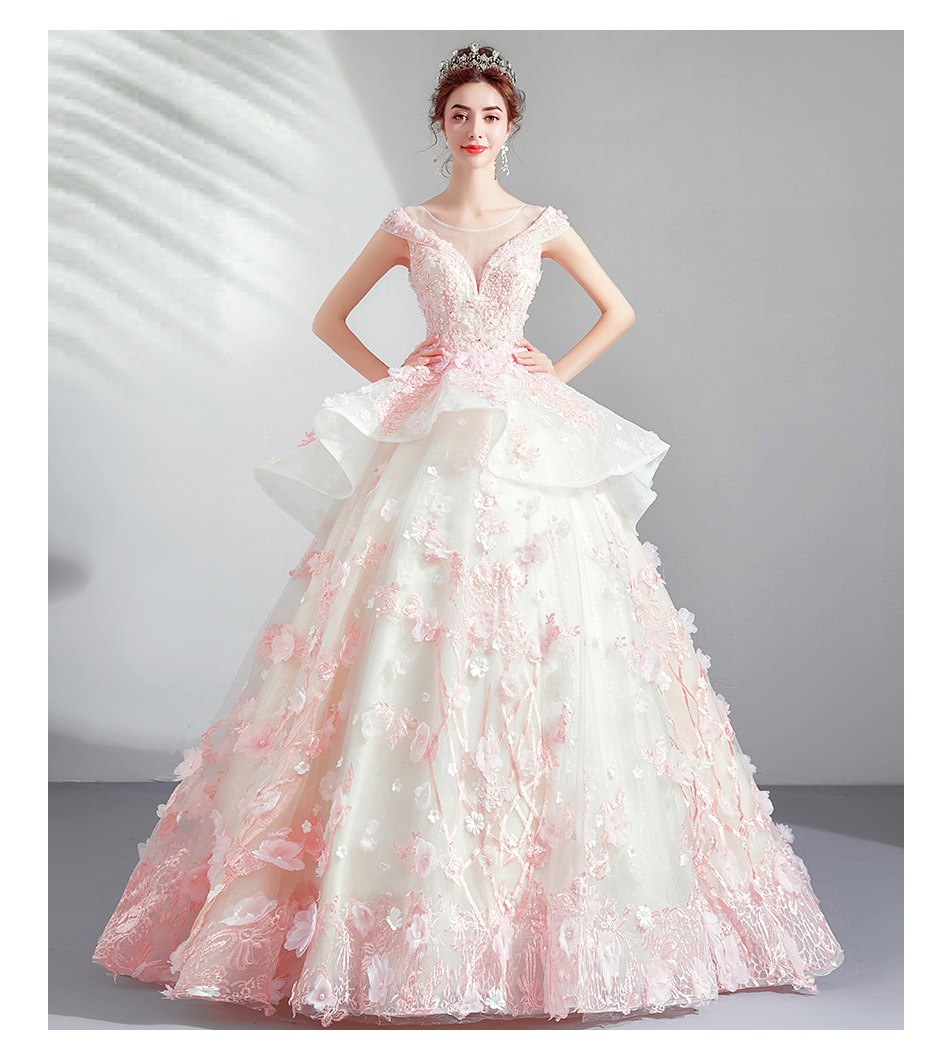 DL107 **พรีออเดอร์** ชุดออกงานสีขาวชมพู ชุดราตรี เดรสยาวออกงาน (Night party dresses) ชุดไปงานแต่งงานสวยๆ "ธีมสีขาวชมพู"