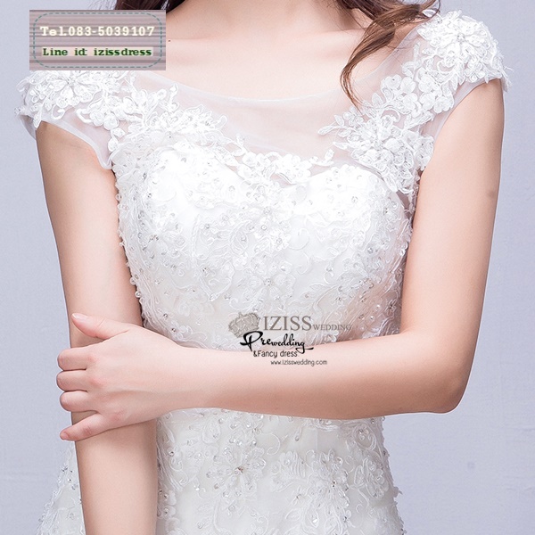 BR248 **พรีออเดอร์**ชุดแต่งงาน&ชุดเจ้าสาวแบบยาวสีขาวเกรดพรีเมี่ยม เปิดไหล่ มีแขน หรูหราน่ารัก สวยโดดเด่นไม่ซ้ำใคร