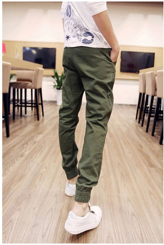 พร้อมส่ง กางเกงขายาว สีเขียว ปลายขาจั้ม กางเกงผู้ชาย
