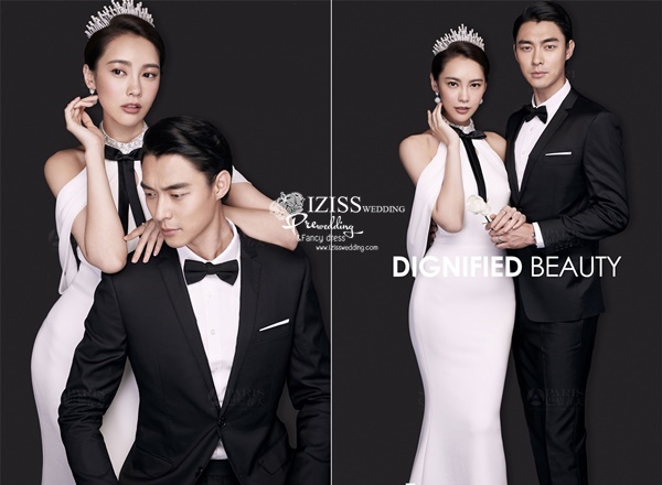 PW595 - **พรีออเดอร์ค่ะ** ชุดราตรีสีขาว สูทสีดำ ชุดคู่ถ่ายพรีเวดดิ้ง (prewedding dress) & ชุดแต่งงานแฟนซี (Fancy wedding dress)ชายหญิง "ธีมสีขาว ดำ"