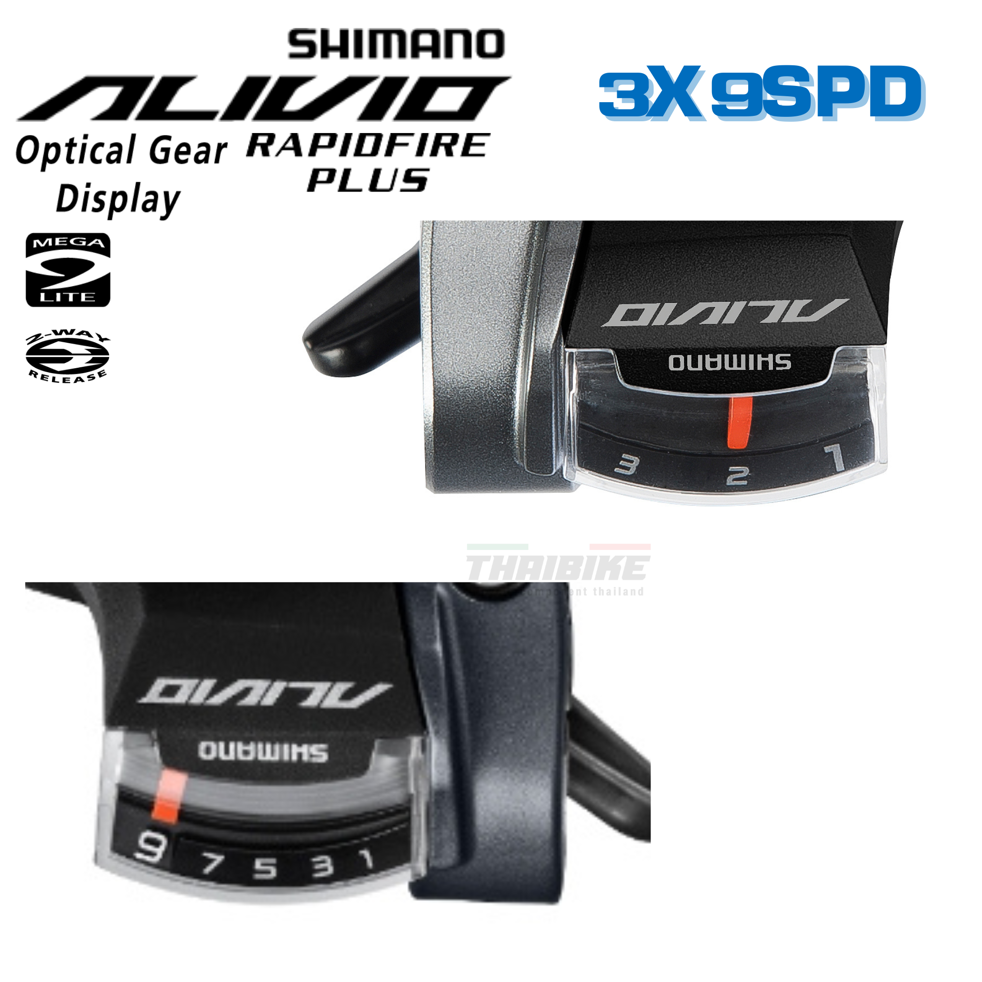 มือเกียร์จักรยาน SHIMANO ALIVIO, ST-M4000 รุ่นติดมือเบรค ซ้าย+ขวา 9-SPD พร้อมสายในเกียร์