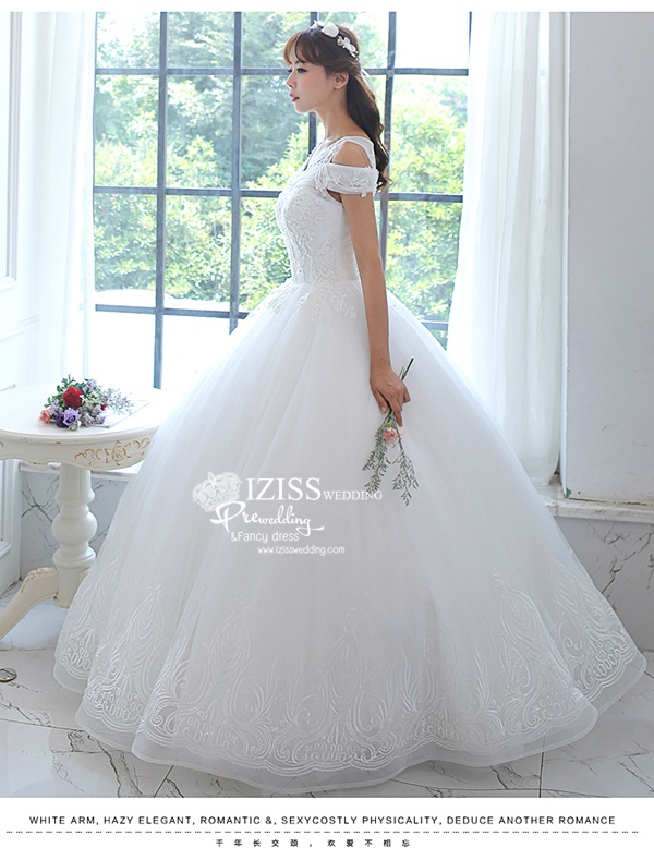 BR259 **พรีออเดอร์**ชุดแต่งงาน&ชุดเจ้าสาวแบบยาวสีขาวเกรดพรีเมี่ยม เปิดไหล่ มีแขน หรูหราน่ารัก สวยโดดเด่นไม่ซ้ำใคร