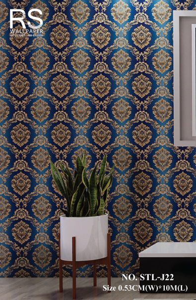 วอลเปเปอร์ ลายหลุยส์ พื้นสีน้ำเงิน ลายสีทอง No.STL-J22
