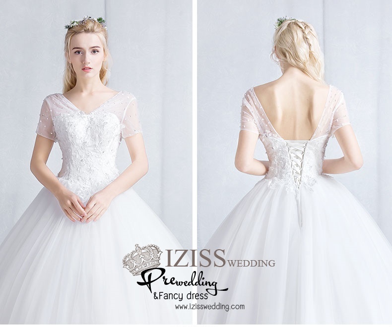 ฺBR112 **พรีออเดอร์**ชุดแต่งงาน&ชุดเจ้าสาวแบบยาวสีขาวเกรดพรีเมี่ยม แขนสั้นแต่งมุก หรูหราน่ารัก สวยโดดเด่นไม่ซ้ำใคร