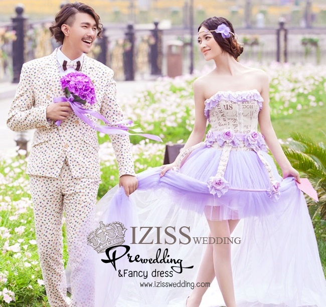 PW232 - **พรีออเดอร์ค่ะ** ชุดคู่ถ่ายพรีเวดดิ้ง (prewedding dress) & ชุดแต่งงานแฟนซี (Fancy wedding dress)ชายหญิง "ธีมสีม่วง-ลายวินเทจ"