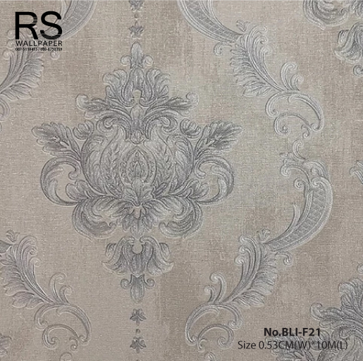 วอลเปเปอร์ ลายหลุยส์สีเงินเทา พื้นสีเทาอ่อน No.BLI-F21