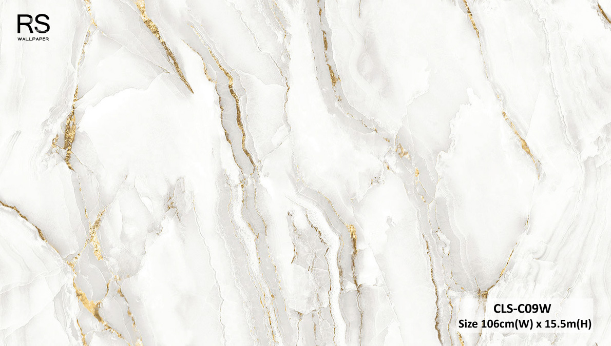 วอลเปเปอร์ลายหินอ่อน สีขาวเทาปนทอง CLS-C09W
