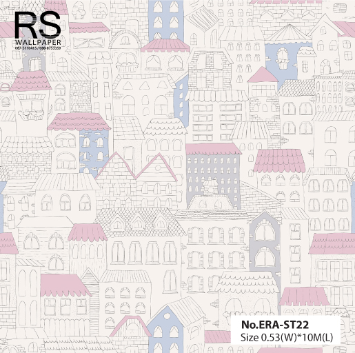 วอลเปเปอร์ ลายบ้านน่ารักๆ โทนสีชมพูม่วง No.ERA-ST22
