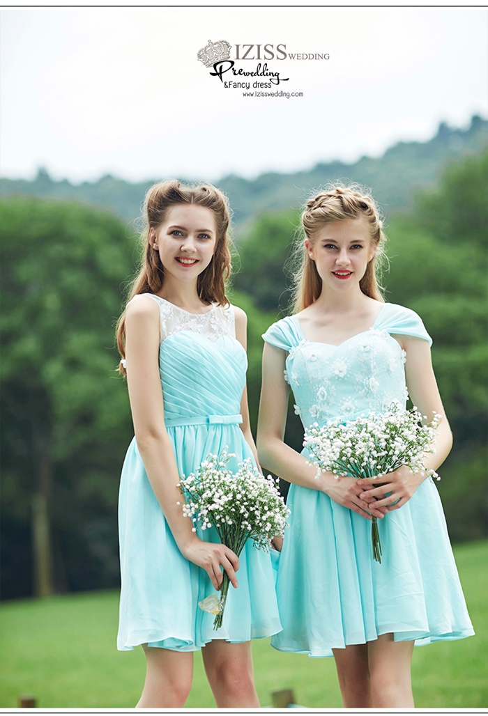 ฺBM0116 - พรีออเดอร์ ชุดเพื่อนเจ้าสาวราตรีสั้นสีเขียวมินท์ น่ารักมากๆค่ะ