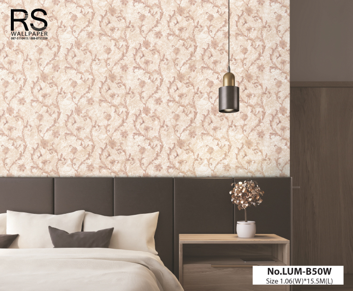 วอลเปเปอร์ ลายใบไม้ พื้นลายหินอ่อนสีทอง No.LUM-B50W