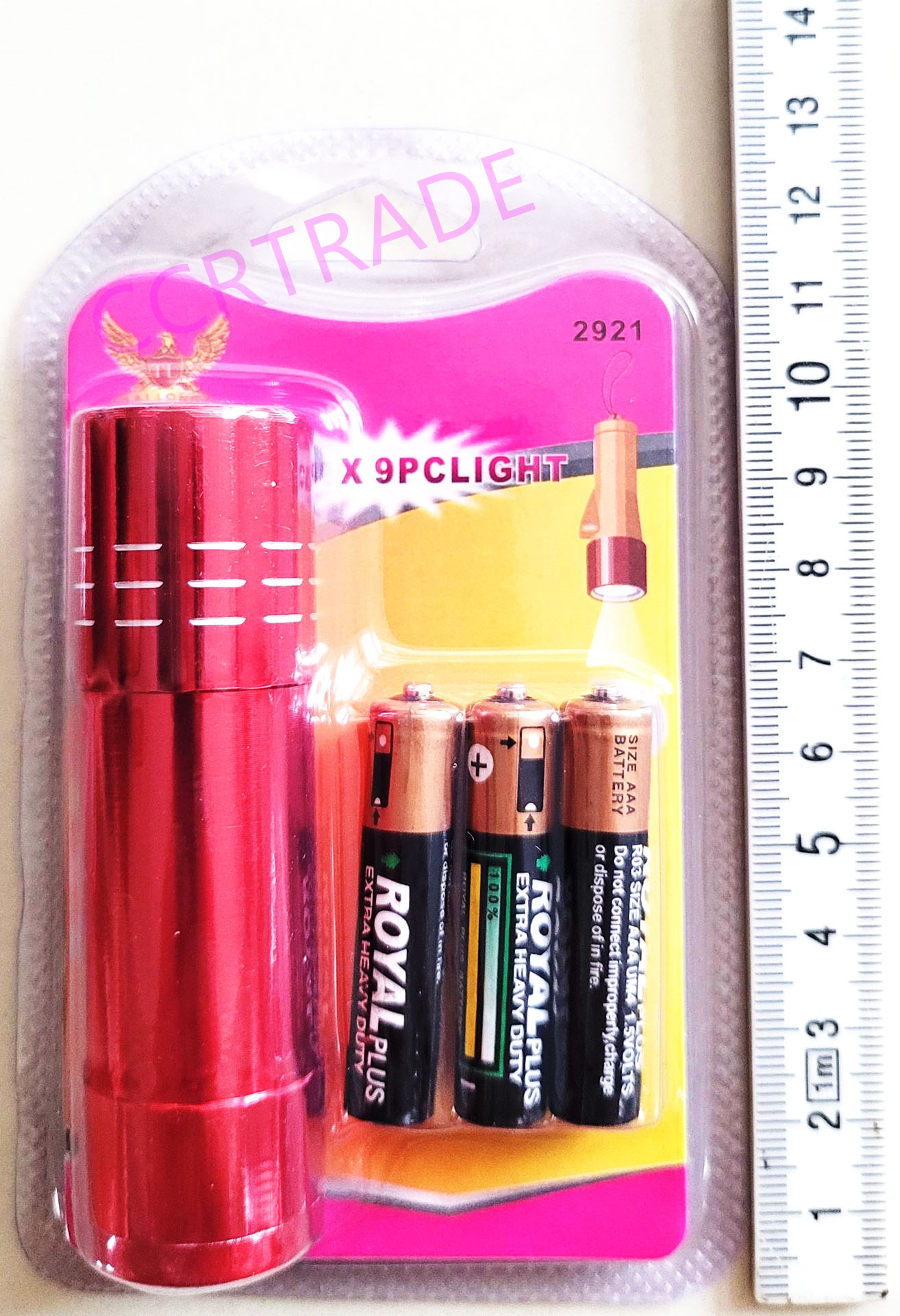 ไฟฉาย LED 9 หัว+ถ่านแผงครอบ 13 ซม.