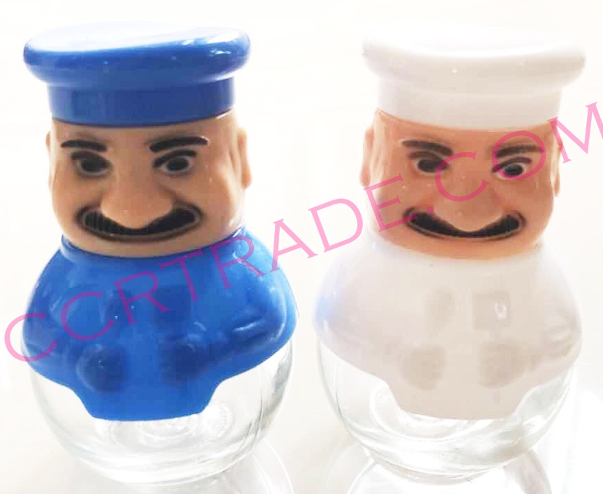 ขวดแก้วใส่พริกไทย ลายพ่อครัว 2 ชิ้นกล่อง 10.5 ซม.