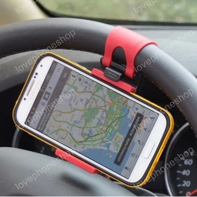 Car Steering Wheel Phone Socket Holder แท่นยึดโทรศัพท์ สมาร์ทโฟนติดพวงมาลัยรถยนต์ (ส่งฟรี)