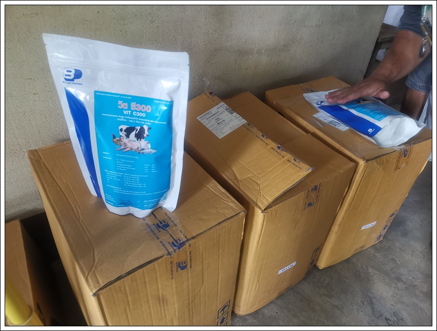 วิต ซี300 (VIT C300) วิตามินซี สารผสมล่วงหน้า สำหรับ สัตว์น้ำ ปลา ไก่เนื้อและไก่ไข่ สุกร ทุกขนาดอายุ โคแรกเกิด บรรจุ 1 กก.