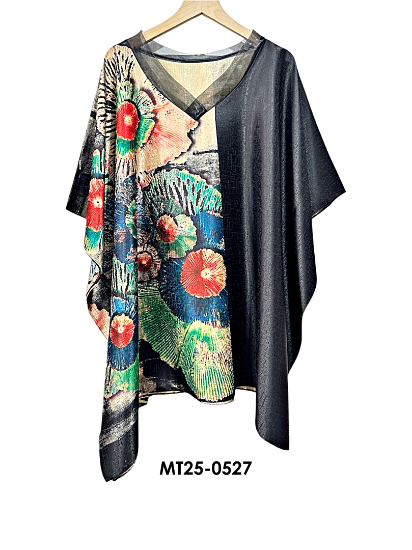MT25-0527 ไหมจีนคอวีแก้วทรงผีเสื้อ อก 56 นิ้ว สวยสไต์คุณนาย เสื้อผู้ใหญ่