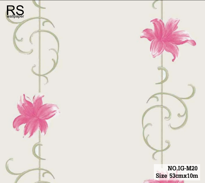 วอลเปเปอร์ ลายดอกไม้ พื้นสีครีมชมพู ดอกไม้สีชมพู IG-M20