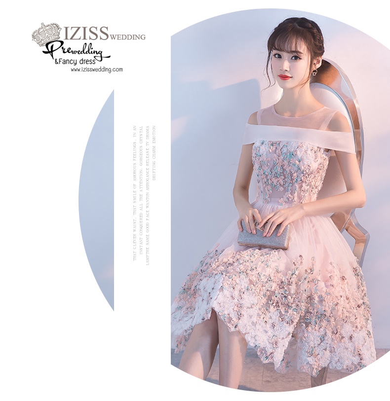 DS037 - **พร้อมส่ง** ชุดราตรี เดรสสั้นออกงาน (short dresses) ชุดไปงานแต่งงานสวยๆ "ธีมสีโอโรสปักดอก 3D"