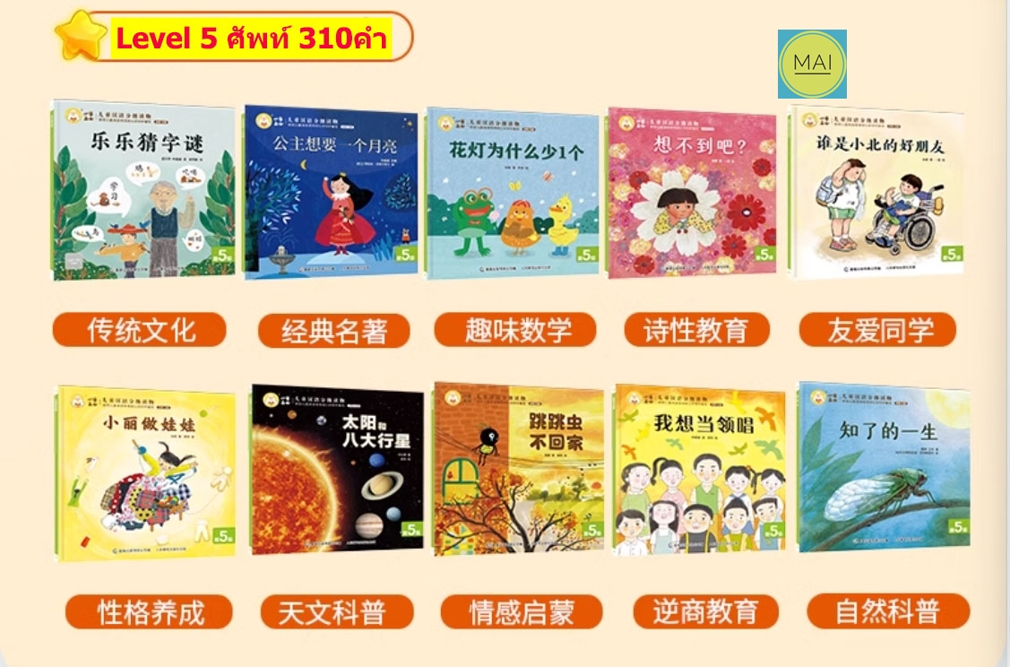 ฝึกอ่านภาษาจีนสำหรับเด็ก Level 5 (ชุด10เล่ม)