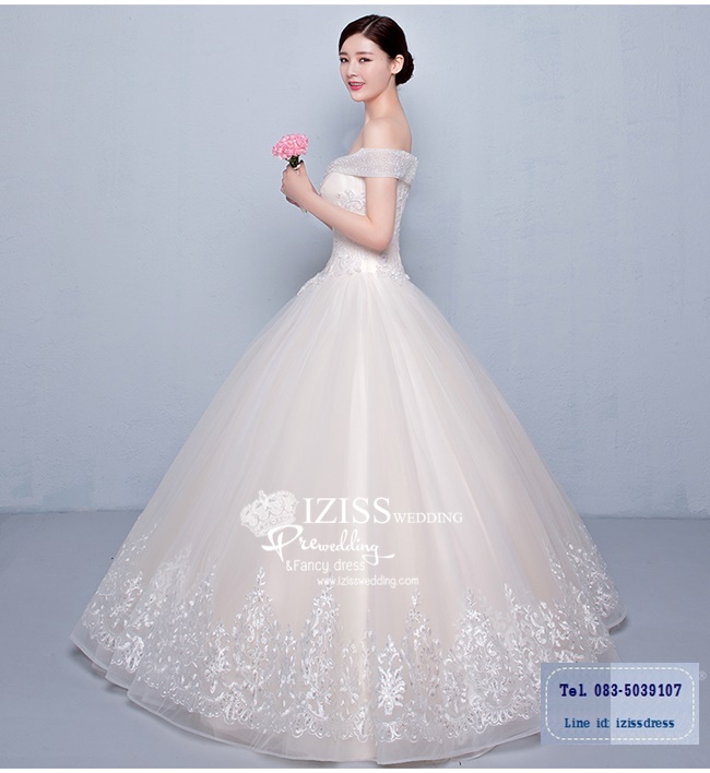 BR221 **พรีออเดอร์ชุดสีขาว/ครีม**ชุดแต่งงาน&ชุดเจ้าสาวแบบยาวสีขาวเกรดพรีเมี่ยม หรูหราน่ารัก สวยโดดเด่นไม่ซ้ำใคร สวยงามดุจเจ้าหญิง